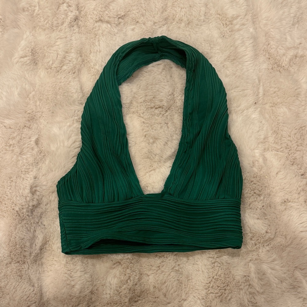 SHEIN Emerald Green Textured Halter Crop Top